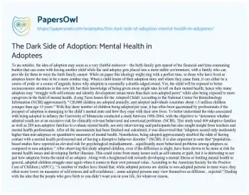 Essay on The Dark Side of Adoption: Mental Health in Adoptees