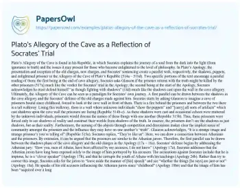 Essay on Plato’s Allegory of the Cave as a Reflection of Socrates’ Trial