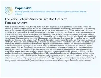 Essay on The Voice Behind “American Pie”: Don McLean’s Timeless Anthem