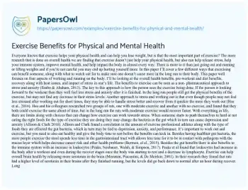 Essay on Exercise Benefits for Physical and Mental Health