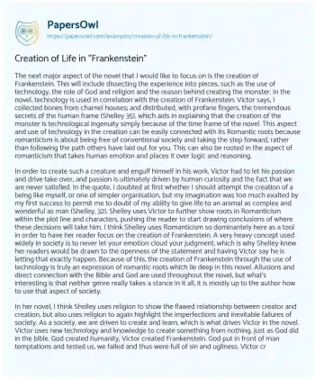 Essay on Creation of Life in “Frankenstein”