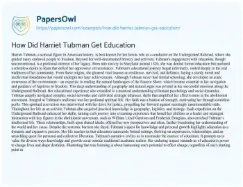 Essay on How did Harriet Tubman Get Education