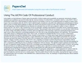 Essay on Using the AICPA Code of Professional Conduct