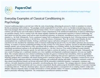 Essay on Everyday Examples of Classical Conditioning in Psychology