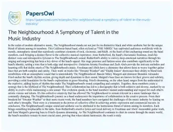 Essay on The Neighbourhood: a Symphony of Talent in the Music Industry