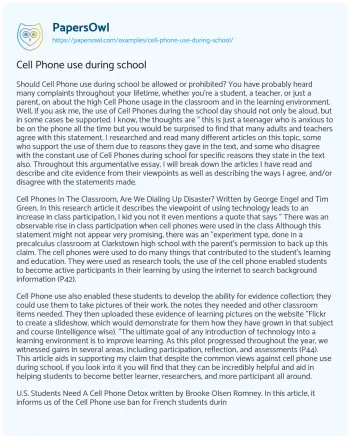 Essay on Cell Phone Use during School