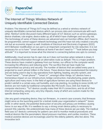 Essay on The Internet of Things: Wireless Network of Uniquely Identifiable Connected Devices