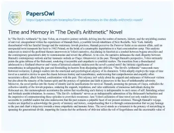 Essay on Time and Memory in “The Devil’s Arithmetic” Novel