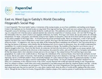 Essay on East Vs. West Egg in Gatsby’s World: Decoding Fitzgerald’s Social Map