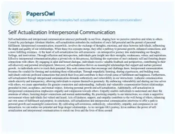 Essay on Self Actualization Interpersonal Communication