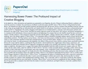 Essay on Harnessing Bower Power: the Profound Impact of Creative Blogging