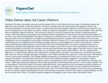 Essay on Video Games does not Cause Violence