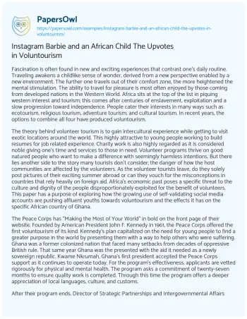 Essay on Instagram Barbie and an African Child the Upvotes in Voluntourism