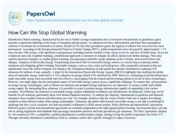 Essay on How Can we Stop Global Warming