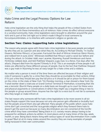 Essay on Hate Crime and the Legal Process: Options for Law Reform