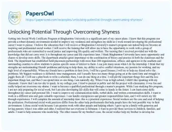 Essay on Unlocking Potential through Overcoming Shyness