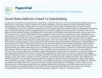 Essay on Social Media Addiction Linked to Cyberbullying