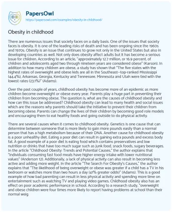 Essay on Obesity in Childhood