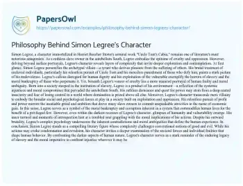 Essay on Philosophy Behind Simon Legree’s Character