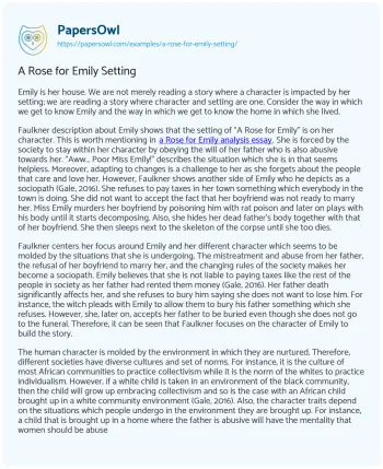 Essay on A Rose for Emily Setting