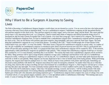 Essay on Why i Want to be a Surgeon: a Journey to Saving Lives