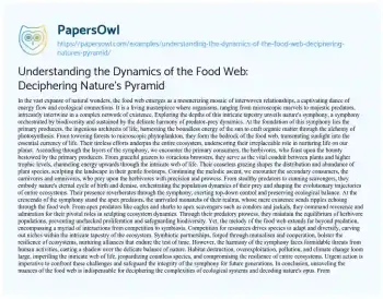 Essay on Understanding the Dynamics of the Food Web: Deciphering Nature’s Pyramid