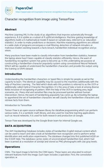 Essay on Character Recognition from Image Using TensorFlow