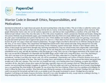 Essay on Warrior Code in Beowulf: Ethics, Responsibilities, and Motivations