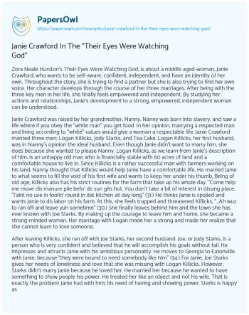 Essay on Janie Crawford in the “Their Eyes were Watching God”