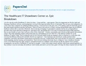 Essay on The Healthcare it Showdown: Cerner Vs. Epic Breakdown