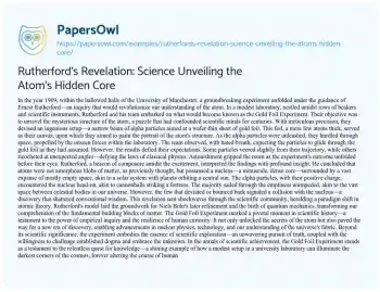 Essay on Rutherford’s Revelation: Science Unveiling the Atom’s Hidden Core