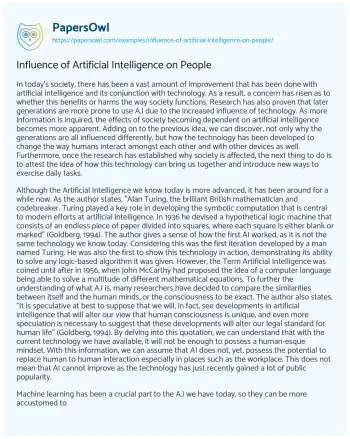 Essay on Influence of Artificial Intelligence on People