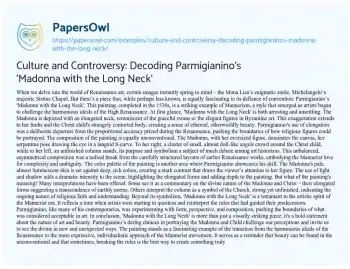 Essay on Culture and Controversy: Decoding Parmigianino’s ‘Madonna with the Long Neck’