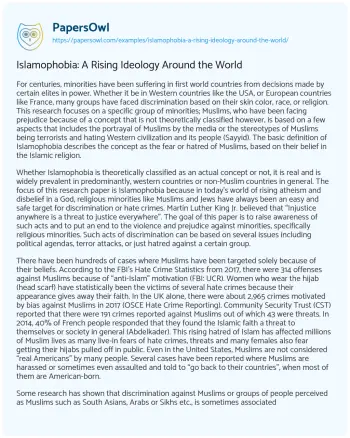 Essay on Islamophobia: a Rising Ideology Around the World