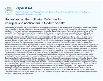 Essay on Understanding the Utilitarian Definition: its Principles and Applications in Modern Society