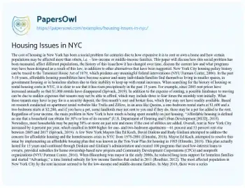 Essay on Housing Issues in NYC