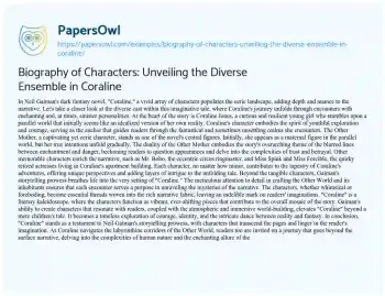 Essay on Biography of Characters: Unveiling the Diverse Ensemble in Coraline