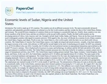 Essay on Economic Levels of Sudan, Nigeria and the United States