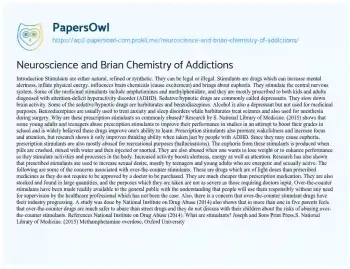 Essay on Neuroscience and Brian Chemistry of Addictions