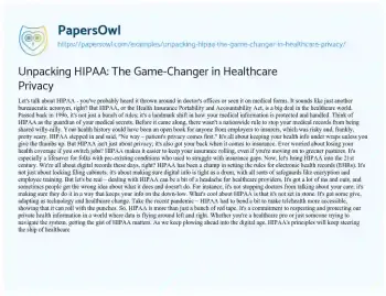 Essay on Unpacking HIPAA: the Game-Changer in Healthcare Privacy