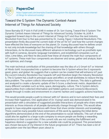 Essay on Toward the G System the Dynamic Context-Aware Internet of Things for Advanced Society