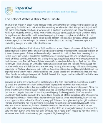 Essay on The Color of Water: a Black Man’s Tribute