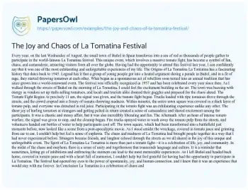 Essay on The Joy and Chaos of La Tomatina Festival