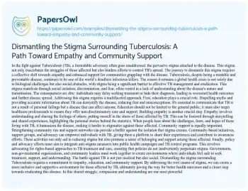 Essay on Dismantling the Stigma Surrounding Tuberculosis: a Path Toward Empathy and Community Support