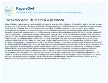 Essay on The Remarkable Life of Maria Winkelmann