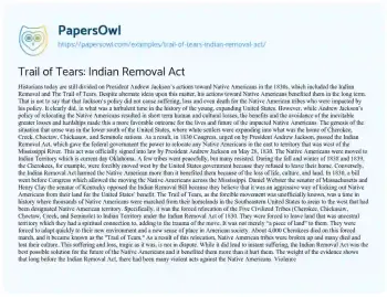 Essay on Trail of Tears: Indian Removal Act