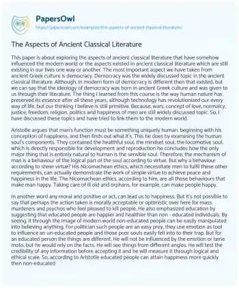 Essay on The Aspects of Ancient Classical Literature