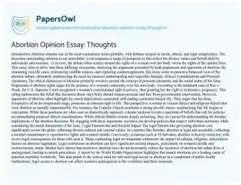 Essay on Abortion Opinion Essay: Thoughts