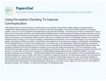 Essay on Using Perception Checking to Improve Communication