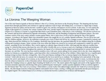 Essay on La Llorona: the Weeping Woman